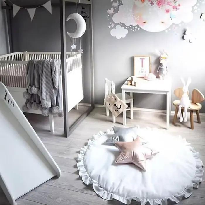 Tapis de jeu pour bébé, sol rond en coton doux, couverture de literie pour bébé, tapis rampant en dentelle, jouets pour chambre d'enfant, décor de pépinière