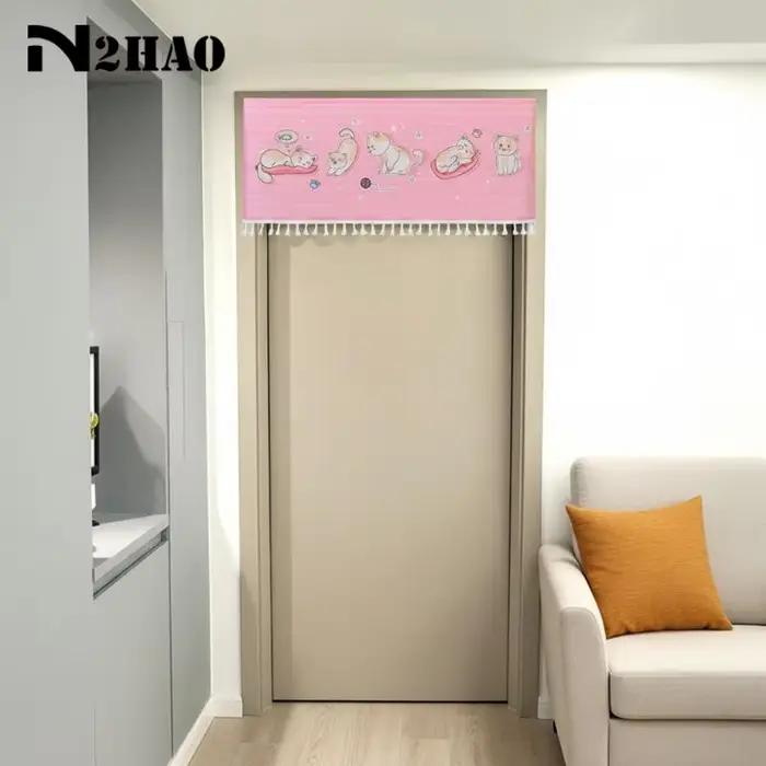 Rideau de porte auto-adhésif style animalier de dessin animé avec pompons pour la décoration du salon