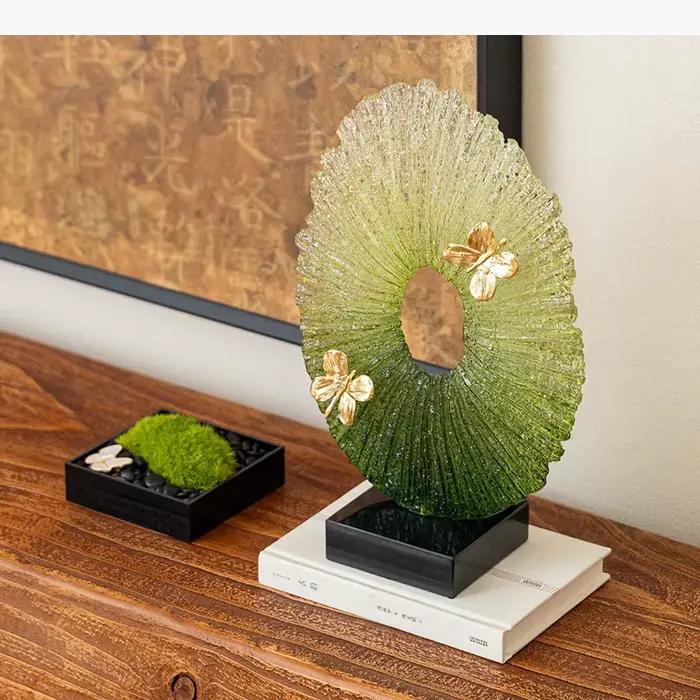 Ornements décoratifs papillon à anneau vert dégradé, décoration de bureau, anneau vert luxuriant, sculpture créative, décor esthétique de chambre