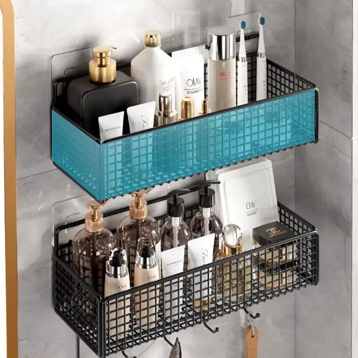 Étagère de rangement noire et blanche pour salle de bain