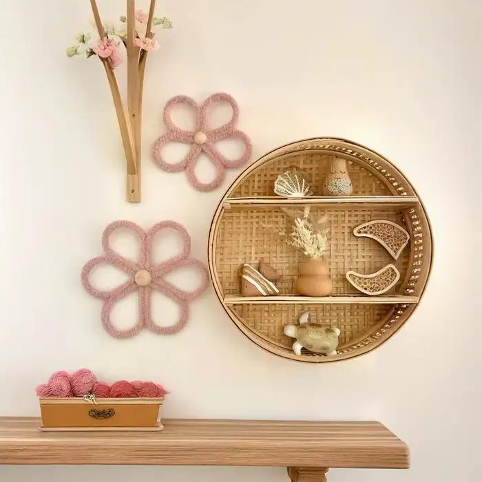 2 pièces Boho pépinière décor pour fille marguerite fleur tissé macramé tenture murale bohème