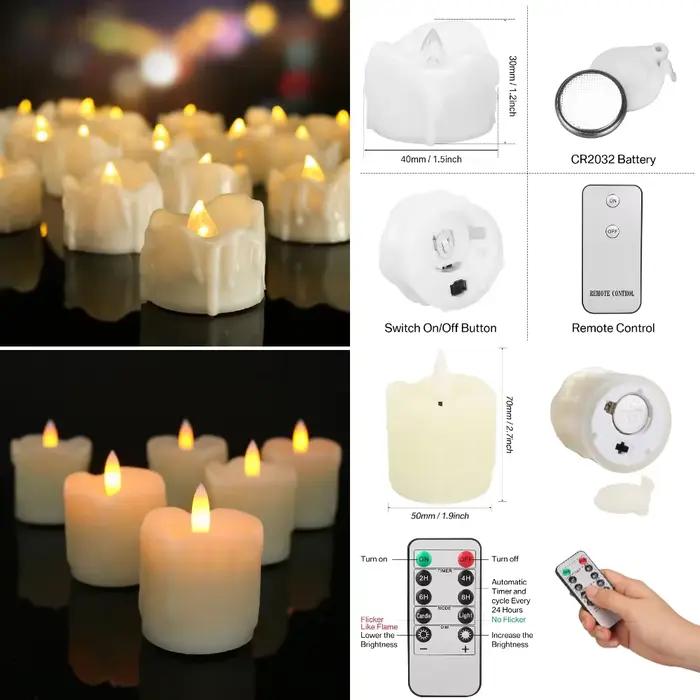 Bougie électrique LED étanche sans flamme avec télécommande, bougies chauffe-plat scintillantes, Halloween, Noël, décoration d'intérieur, ci-après