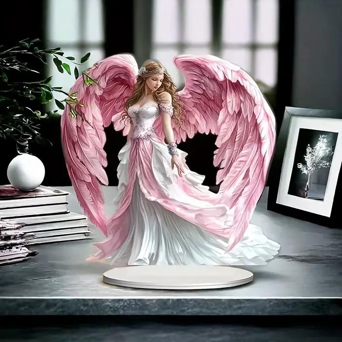 Ailes d'ange en acrylique bohème plates 2D/Statue de gardien avec Base/décoration de bureau multifonctionnelle