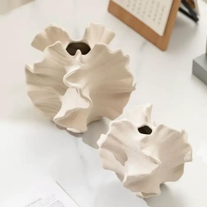 CAPIRON Vase en céramique corail Art nordique Beige mat conteneur pour fleur Pampas herbe salon table centres