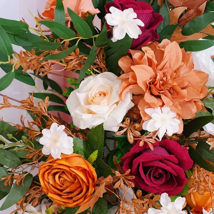 Série de couleurs d'automne avec décoration de rangée de fleurs vertes, cadre d'arrière-plan de mariage, accessoires d'arrangement Floral de scène d'événement H863634