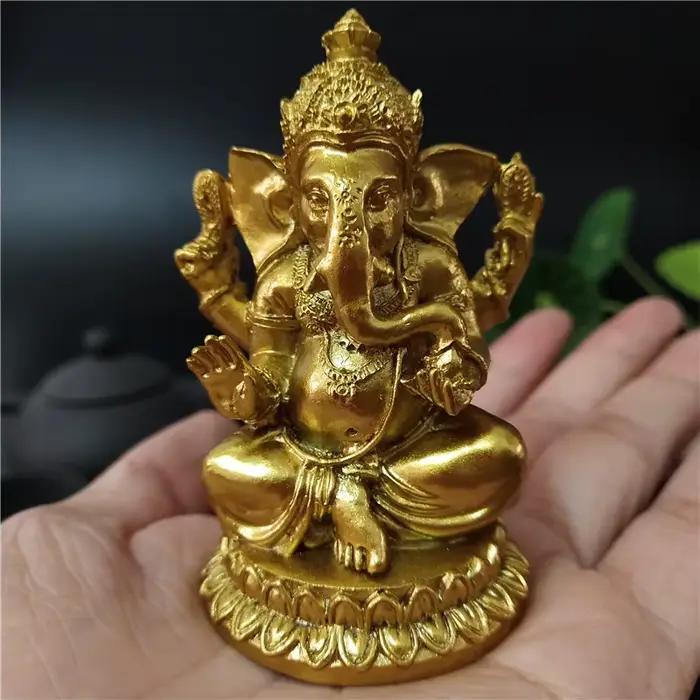 Or seigneur Ganesha Statue bouddha éléphant dieu hindou Sculpture Figurines résine maison jardin décoration