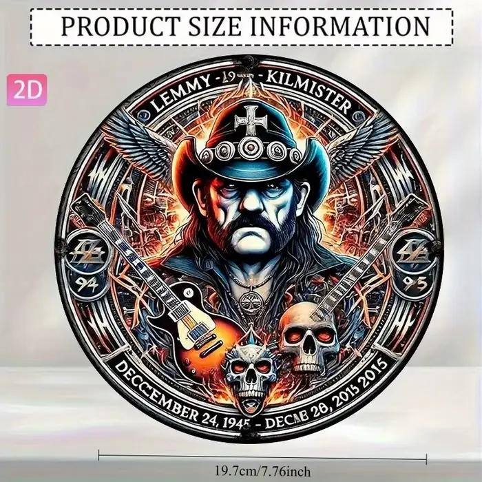 Panneau mural en métal vintage 2D Lemmy Kilmister - Décoration en aluminium avec un design complexe de crâne et de