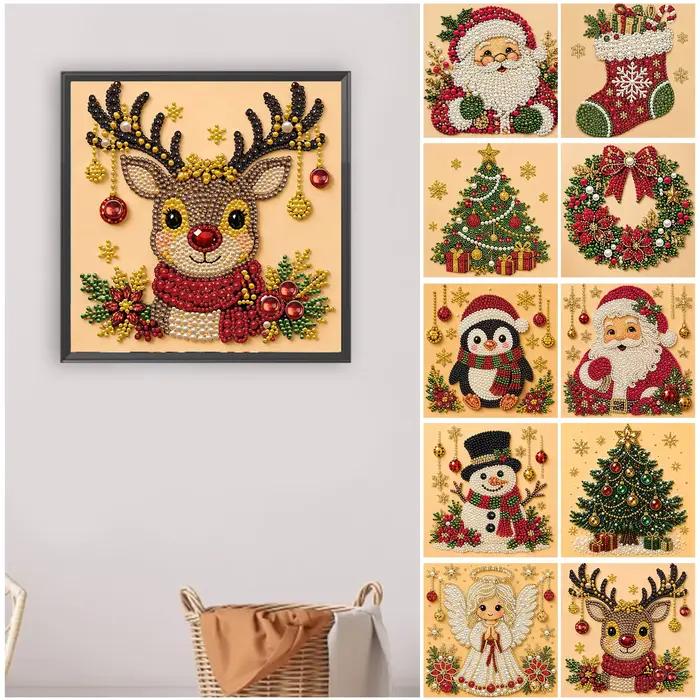 Décoration de Noël DIY, Père Noël, Bonhomme de neige, peinture en perles 3D, kits d'art diamant pour débutants, 20*20CM, pour la décoration murale de la maison, cadeau