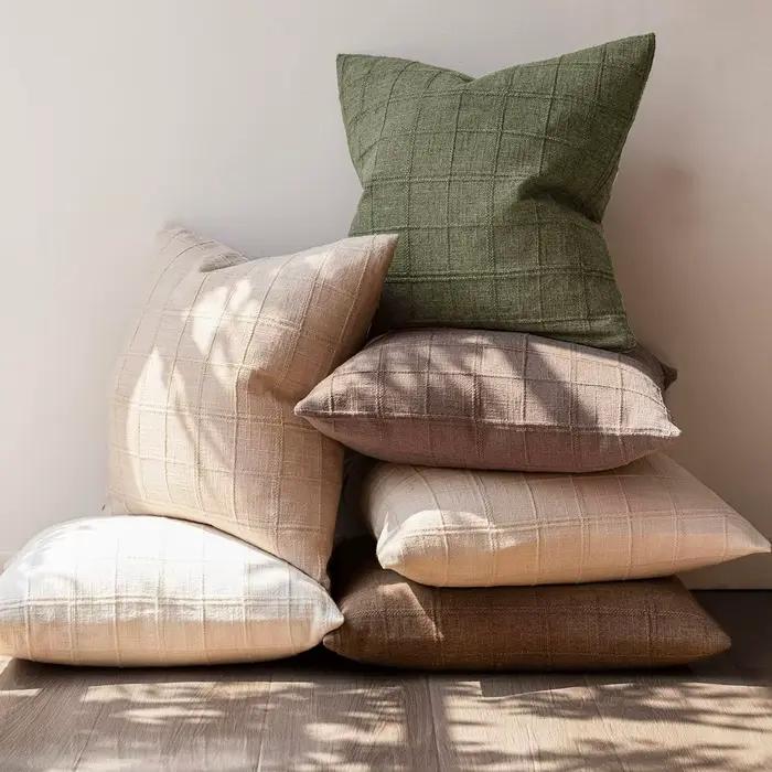 Housse de coussin carrée verte Boho lin 40x40CM