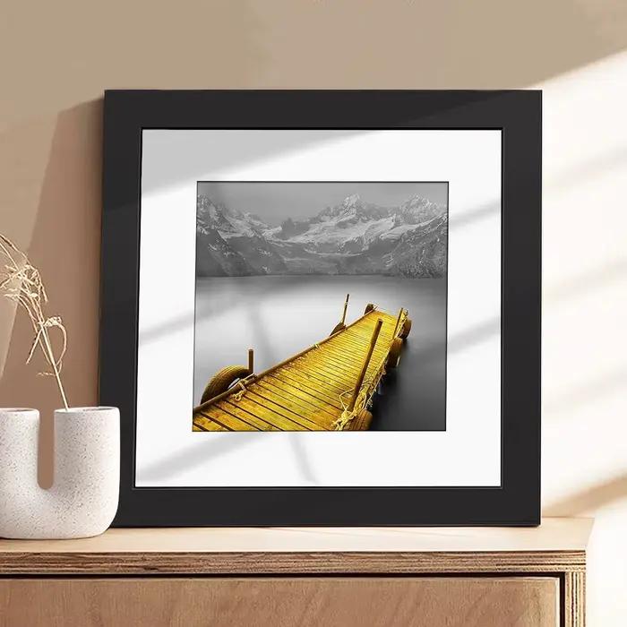 Cadre Photo carré en bois pour tenture murale avec tapis 20x20cm