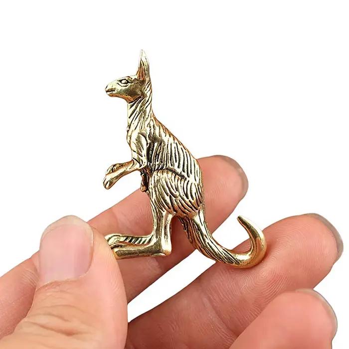 Sculpture de kangourou en laiton décorative /KQM/ Figurine d'animal vintage plaquée or pour bureau Haute qualité