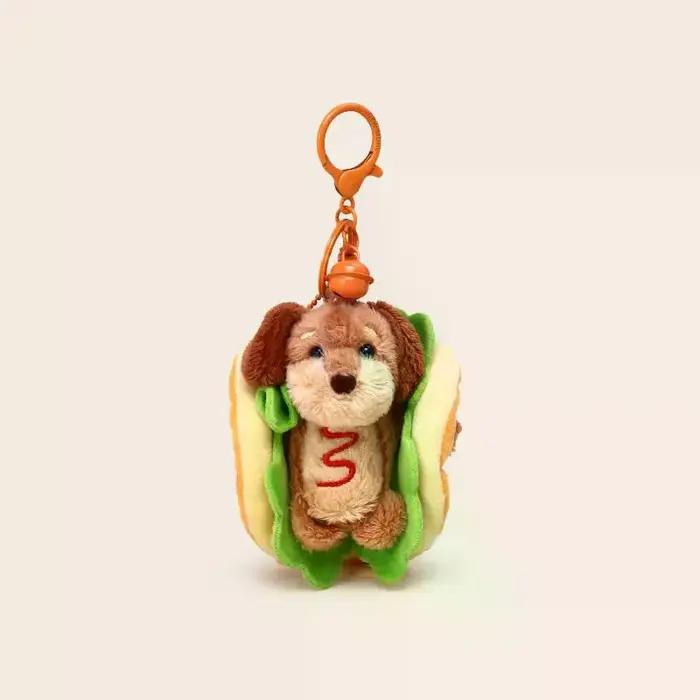 Porte-clés Teckel Mignon, Porte-clés Chien Teckel Hamburger, Breloque de Sac en Peluche, Accessoire Double Fonction, Adorable Chaîne à Clés