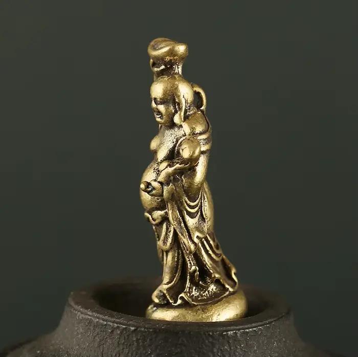 Petite Statue de Bouddha Maitreya en Cuivre, en Laiton de Poche, Ornements de Maison, Artisanat pour Salon, Décoration de Bureau