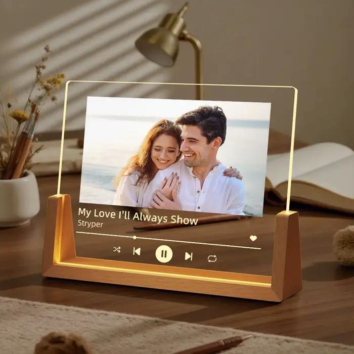 Photo personnalisée musique veilleuse Portrait personnalisé lampe acrylique avec chanson anniversaire romantique mariage Couples cadeau d'anniversaire
