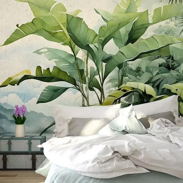Papier peint mural personnalisé nordique rétro peint à la main feuilles plantes tropicales résistant à l'humidité salon chambre décoration maison occaions spéciales