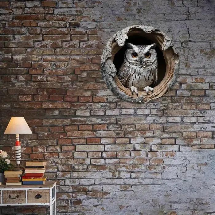 Thème mural de hibou contemporain rond en bois