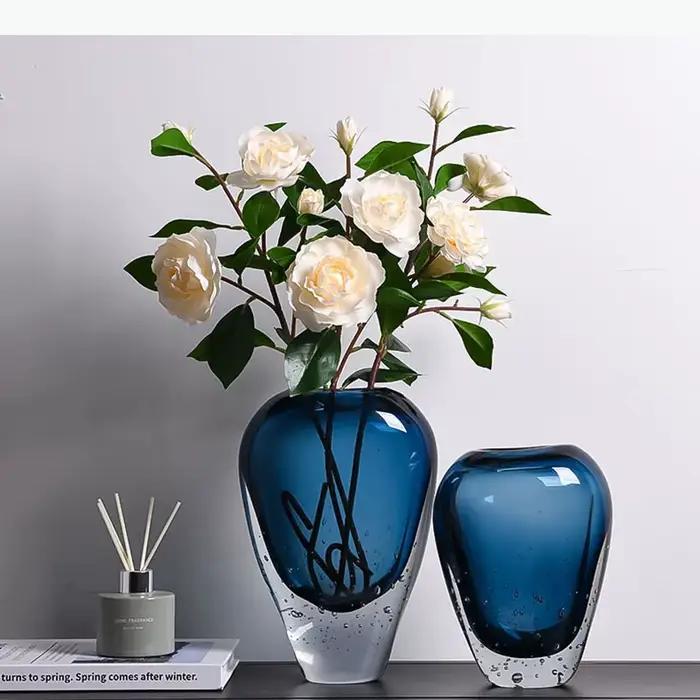 Vase en verre bleu marine créatif à bulles, pots de plantes, décoration de table, ornements, arrangement floral, vases floraux, décoration esthétique de la pièce