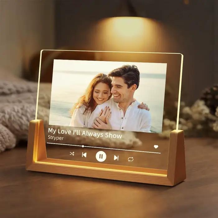 Photo personnalisée musique veilleuse Portrait personnalisé lampe acrylique avec chanson anniversaire romantique mariage Couples cadeau d'anniversaire