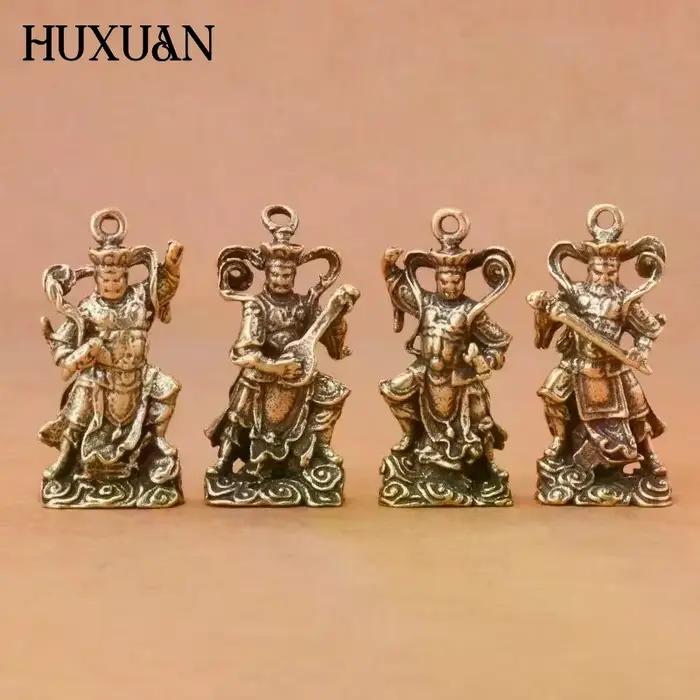 Statues Rétro en Laiton des Quatre Rois Célestes, Ornements de Bureau, Objets Anciens, Sculptures de Bouddha en Bronze, Artisanat Vintage en Bronze