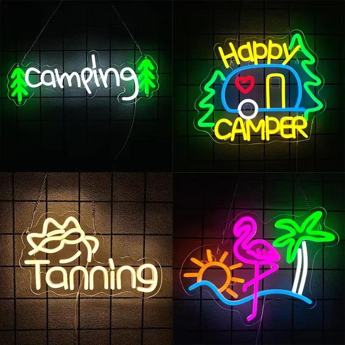 Enseigne au néon Happy Camper pour décoration murale