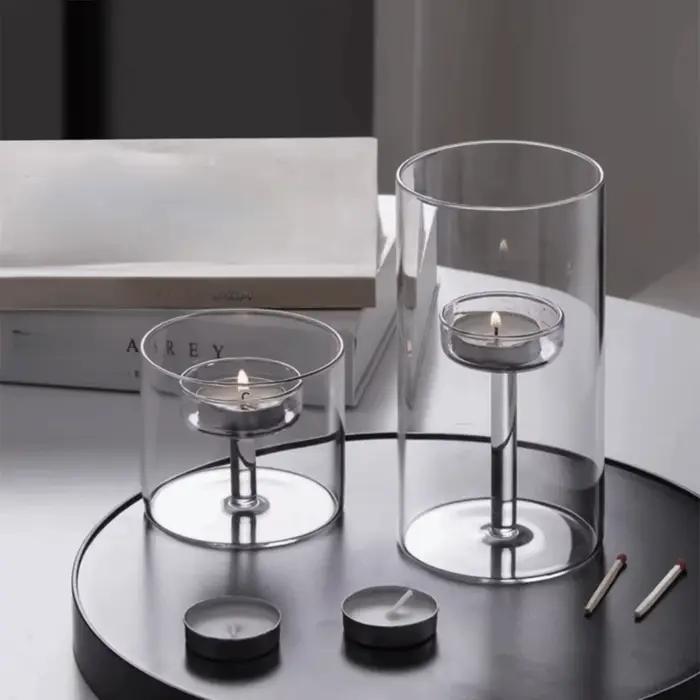 Bougeoir en verre de style européen INS, transparent, résistant à la chaleur, base solide, centre de table pour fête