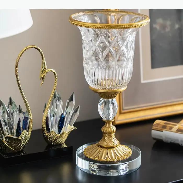 Vase en verre cristal et laiton, ornement hydroponique, vase de bureau, récipient pour fleurs, arrangement floral, vases décoratifs