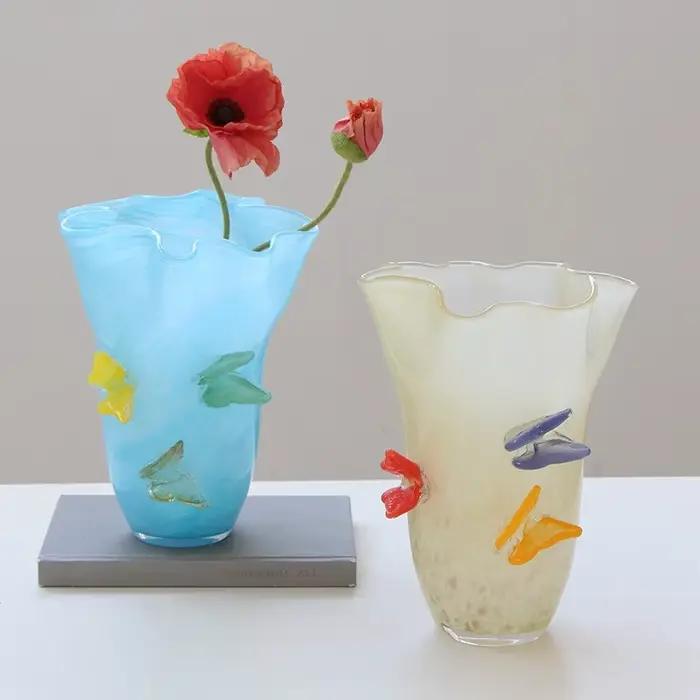 Vase en verre papillon tridimensionnel moderne pour terrarium et vases à fleurs occasions spéciales Blanc Bourgogne Jaune Rouge