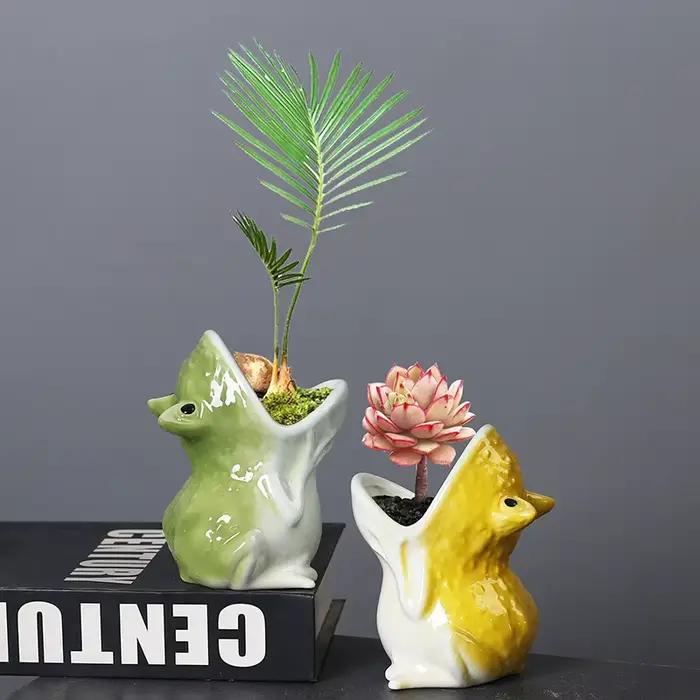 Pot de fleur en forme d'animal de dessin animé mignon, décoration de jardinage pour la maison, Pot de fleur en forme de grenouille, Vase en céramique, décoration de la maison