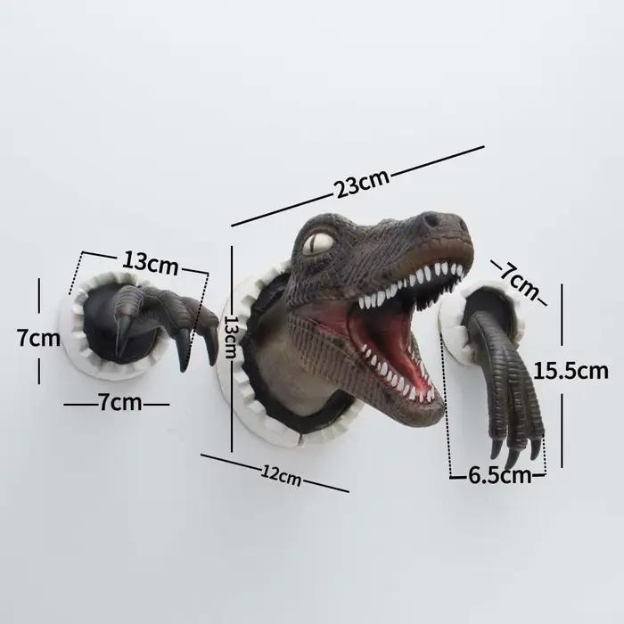 Sculpture murale de dinosaure 3D, tête de dinosaure en résine avec griffes, décoration d'intérieur