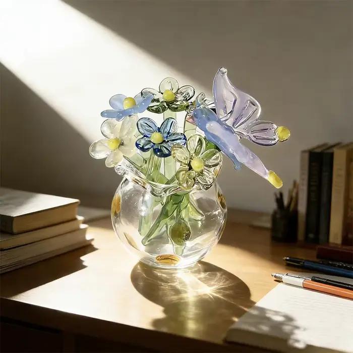 Sculpture florale artisanale en verre soufflé