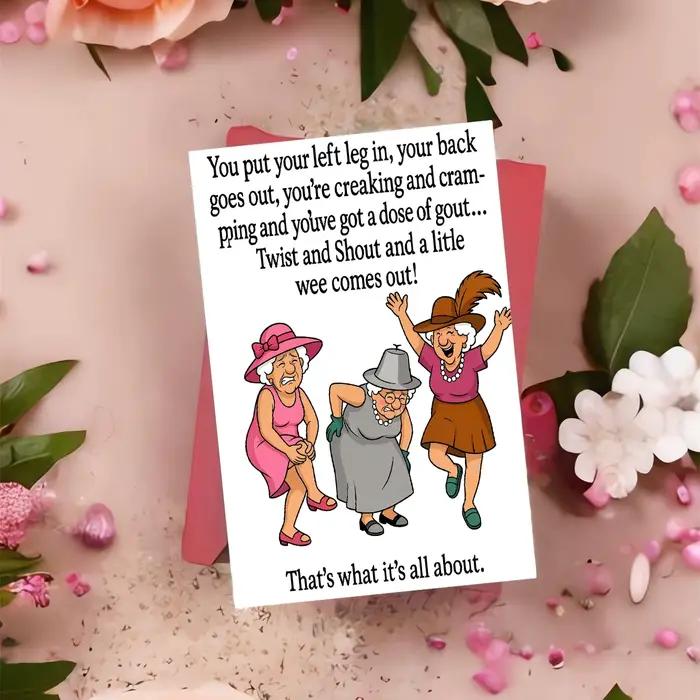 1 carte de vœux d'anniversaire amusante pour grand-mère, tante, amie proche – Style artistique de dessin animé de femmes âgées, carte humoristique