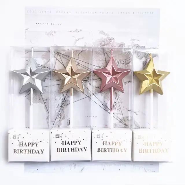 Bougie d'anniversaire en forme de diamant, cœur, étoile, créative, 3D, adorable, pour cupcakes, décoration de fête d'enfants, décoration de gâteau