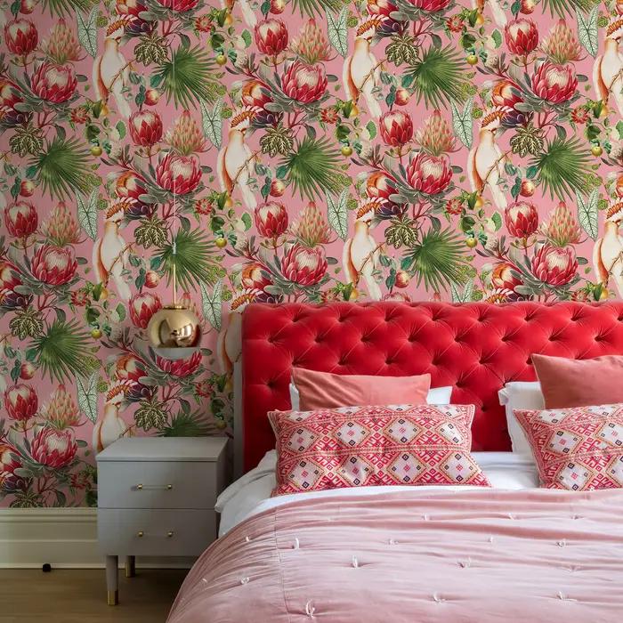 Papier peint classique fleur monarque rose