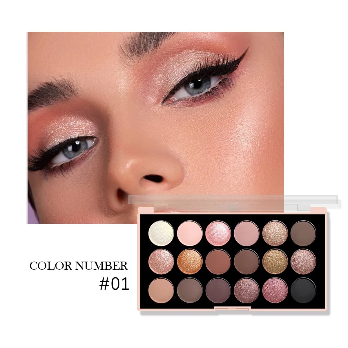Palette de fards à paupières 18 couleurs – Perlescent, mat, scintillant fin, paillettes, tons terre,