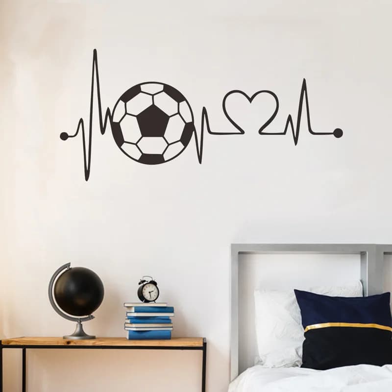 Autocollant mural battement de cœur de football, fond de chambre de sport pour la décoration de la m