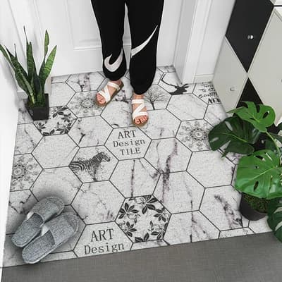 Tapis de Porte d'NikAntidérapant, Polymères de Porte Avant et Arrière, à Carreaux Bruns, Style Boho 