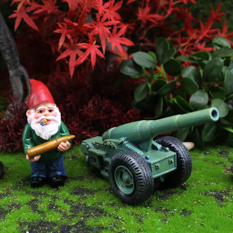 2 pièces/ensemble Mini drôle mignon nains et canon résine Gnome Statue bricolage bonsaï décoration p