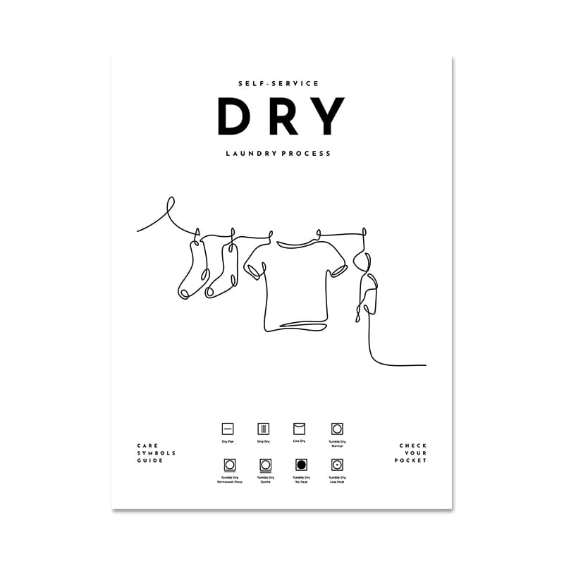 Affiche de guidage des symboles d'entretien du linge, lavage et séchage, imprimés d'art pliables, dé