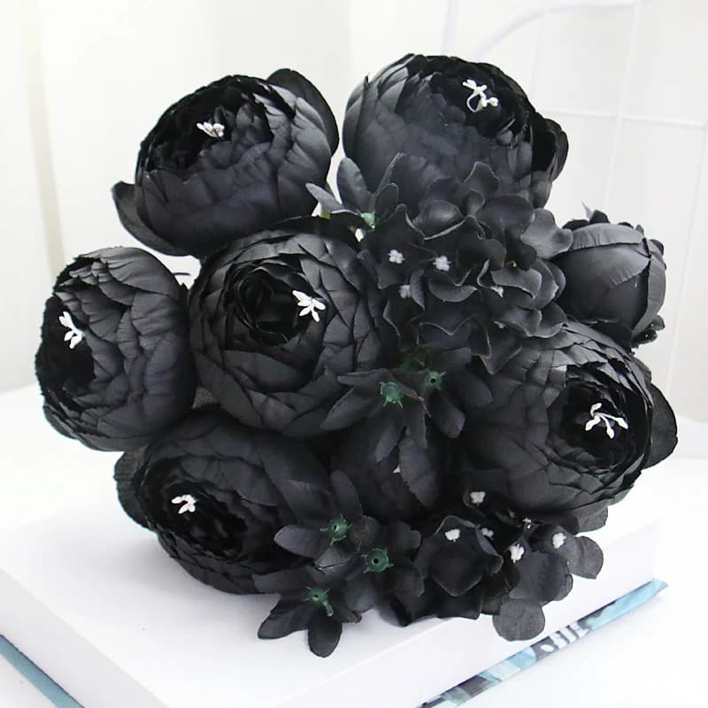 Bouquet de fleurs pour la décoration intérieure, pivoine noire, rose d'hortensia, fleur de mariage b