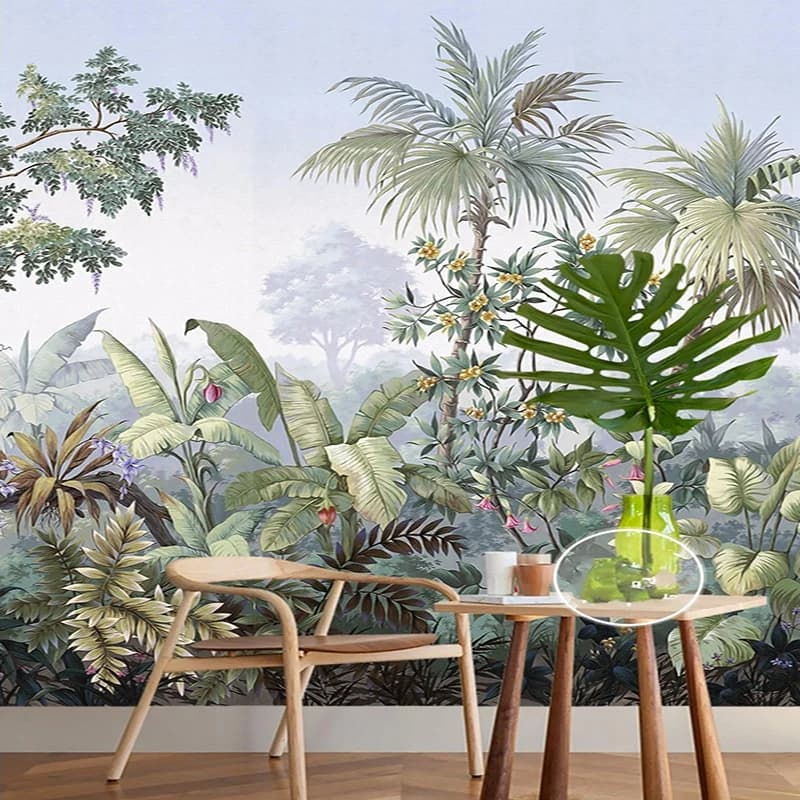 Papier peint 3D personnalisé Style européen peint à la main, forêt tropicale, bananier, cocotier, mu