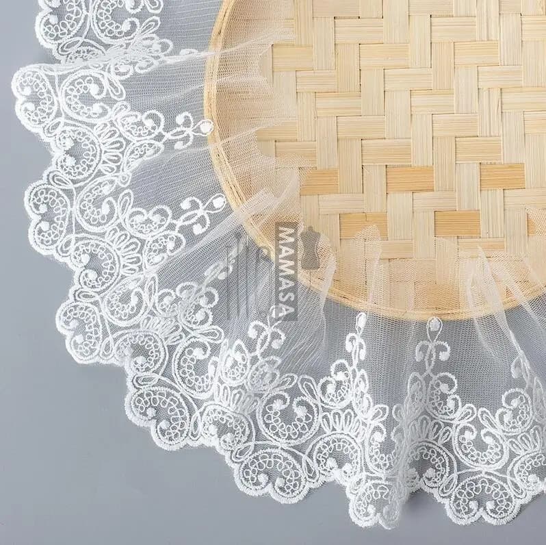 Accessoires de vêtement blancs faits à la main, 5 mètres, tissu en dentelle de coton, rideaux brodés