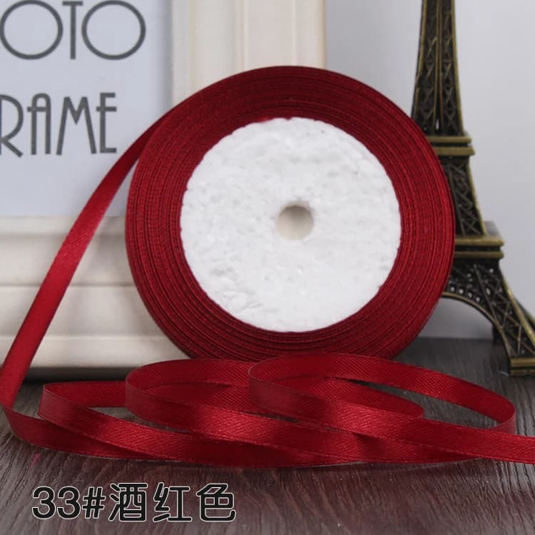 Joli ruban de 6MM en Satin de soie bordeaux (22M), décoration de fête de mariage, carte d'invitation