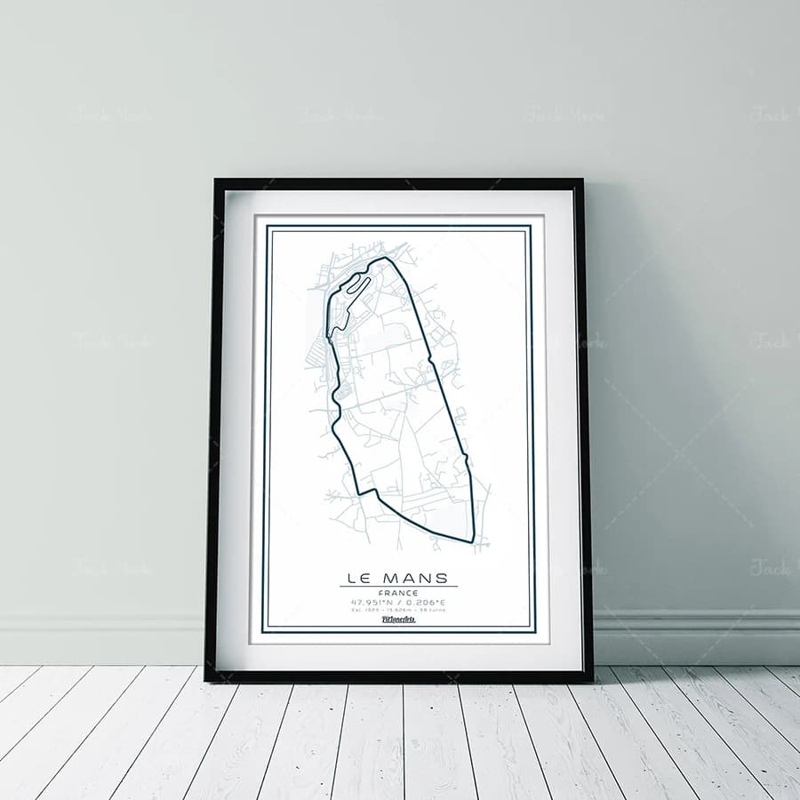 Impression sur piste de course du Mans. Papier d'art de silhouette de circuit de course, impression 