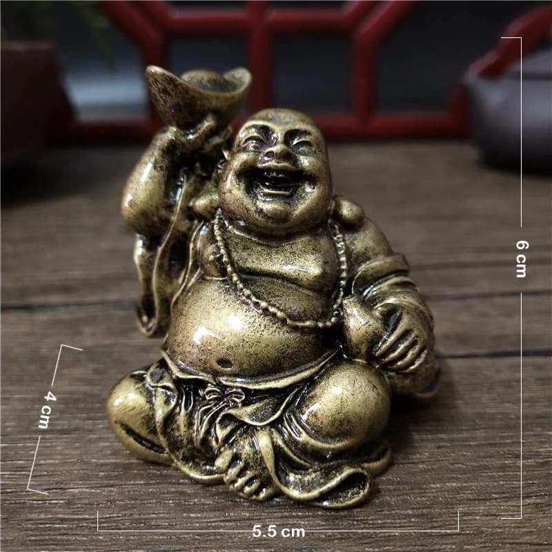Statue de Bouddha rieur couleur bronze, ornements en résine, sculpture de Bouddha Maitreya Feng Shui
