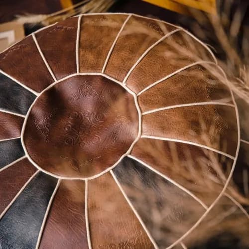 Juste de coussin de siège marocaine ronde, simili cuir, patchwork, artisanat au sol, tabouret de pie
