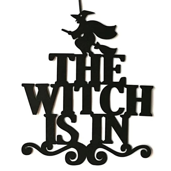 The Witch Is In Halloween Face Sign Door Decoration, Home Party Decoration