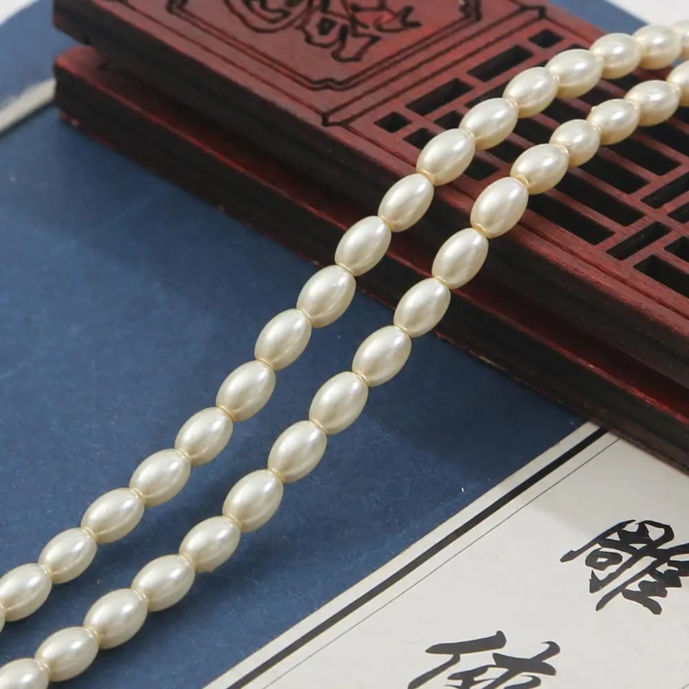 90-120 pièces/lot 80cm/brin ivoire blanc forme ovale verre Imitation perles pour collier à faire soi