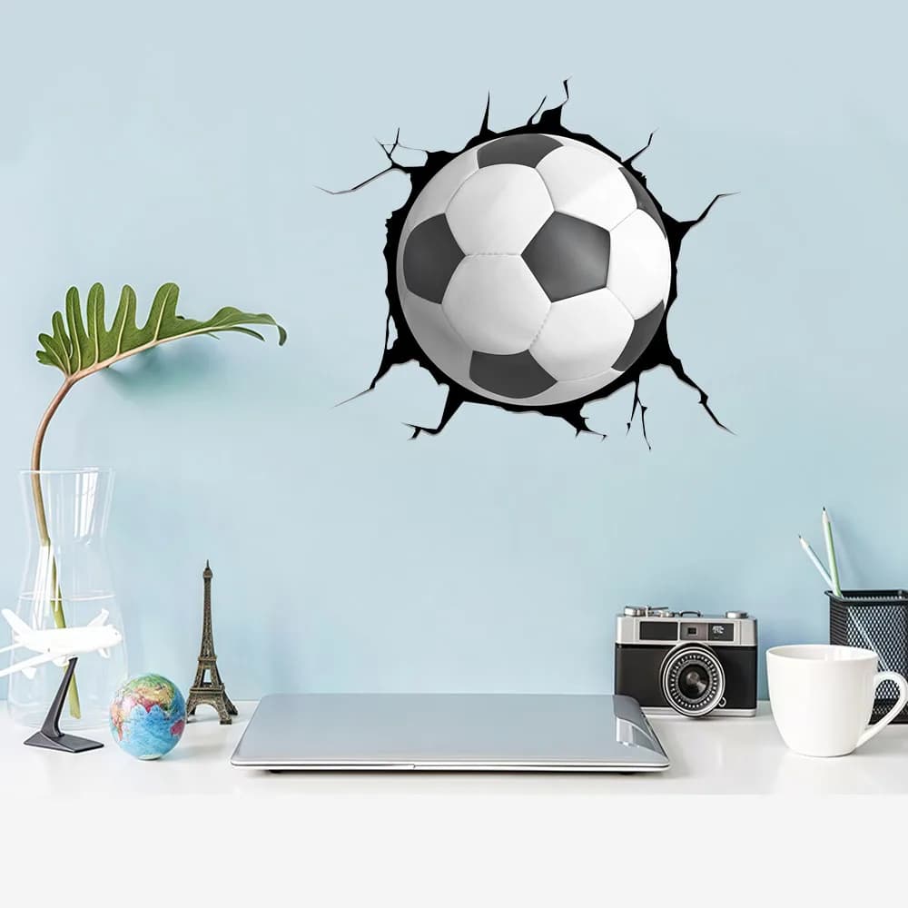 Autocollant mural de Football de dessin animé, Football déchiré 3D, autocollant en vinyle imperméabl