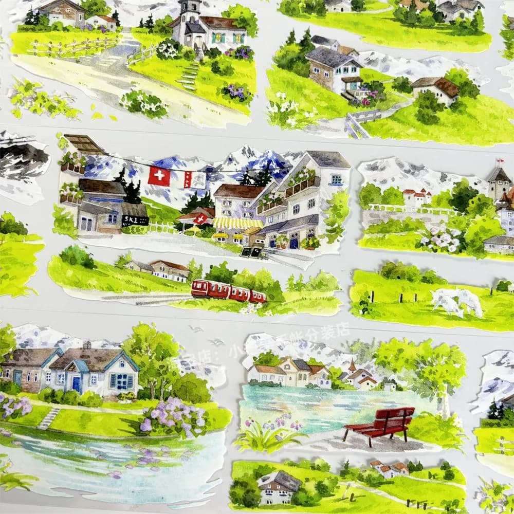 Autocollants décoratifs style chalet de montagne suisse Jing Wu Zhi pour scrapbooking DIY, coque de 