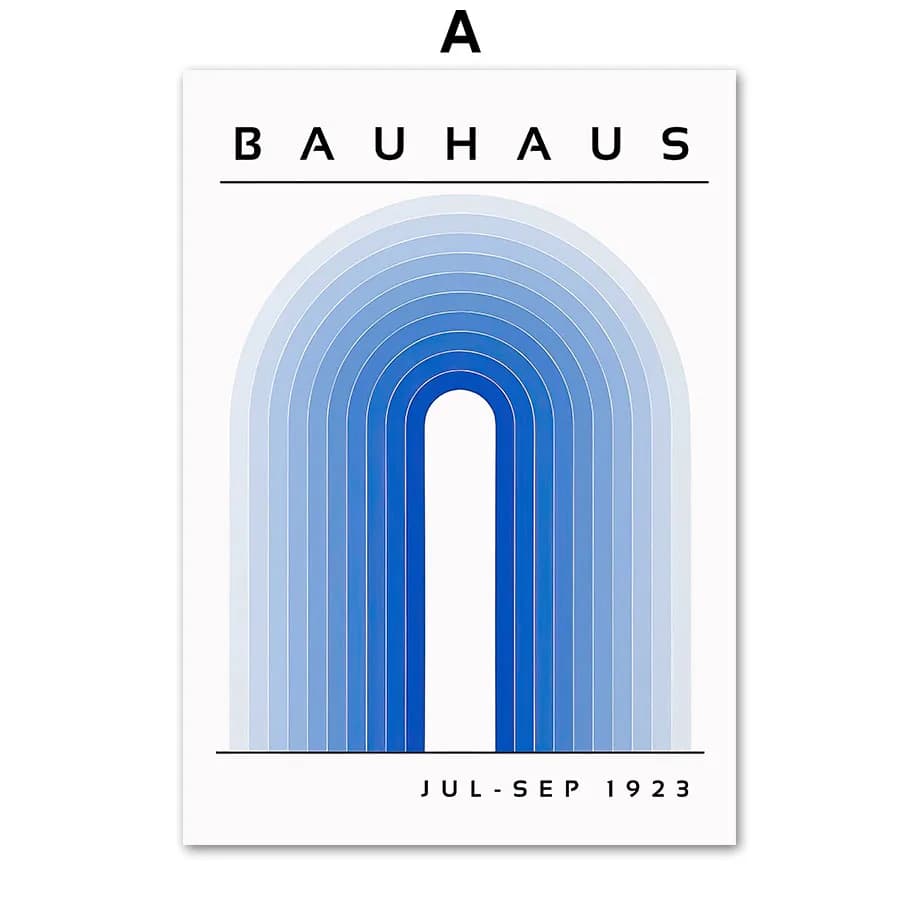 Affiches abstraites arc-en-ciel de ligne géométrique Bauhaus bleue, peinture sur toile d'art mural i